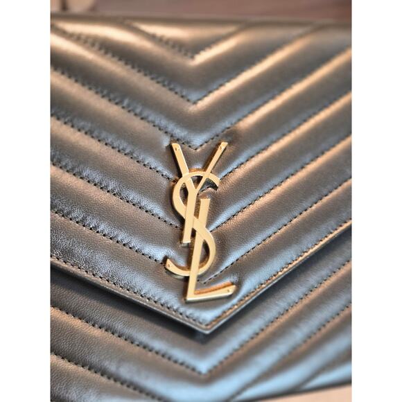 Saint Laurent Dark Olive Monogram Clutch Chevron Quilted Leather | Gold Hardware - Picture 3 of 8